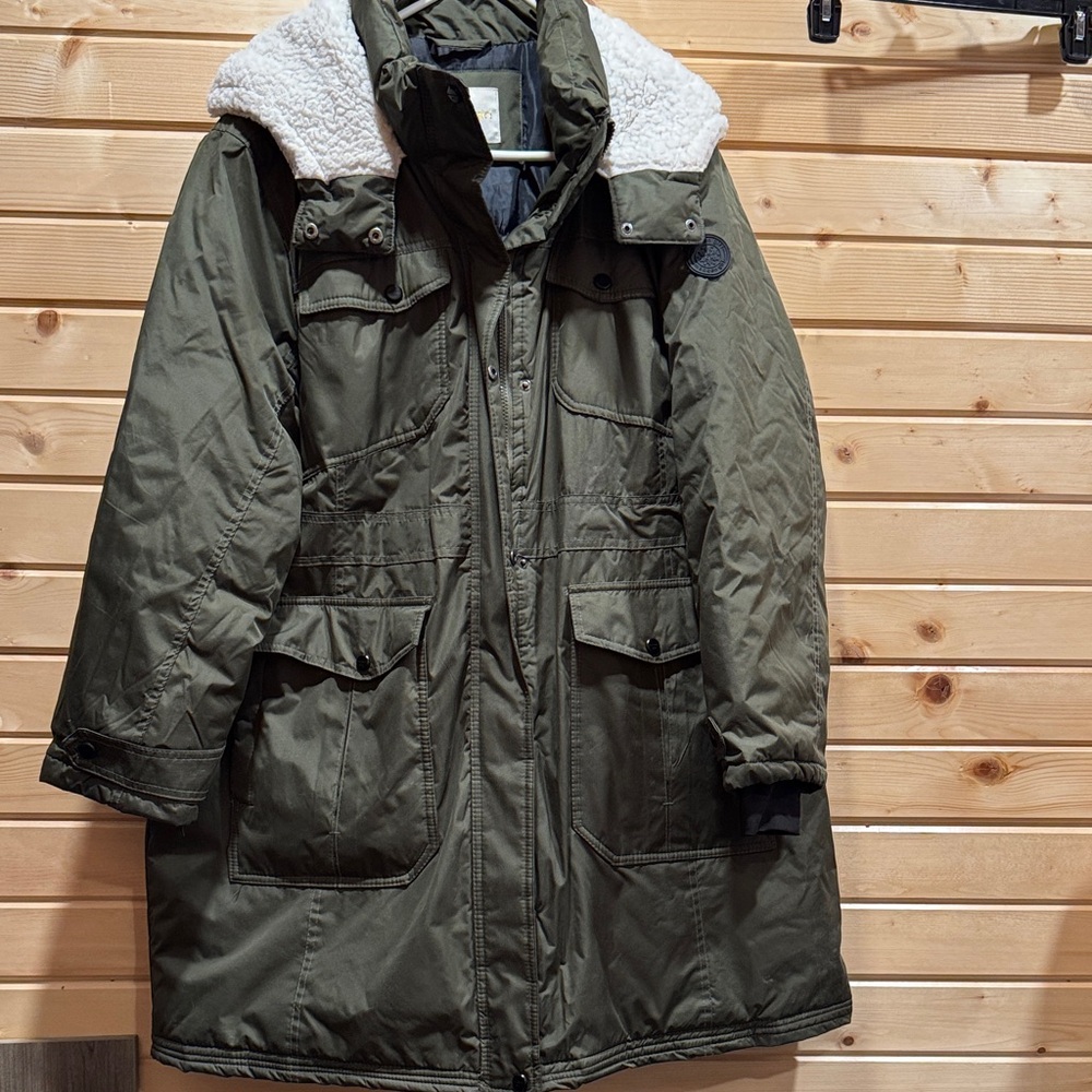 Women's Olive Military Parka with Sherpa Lining